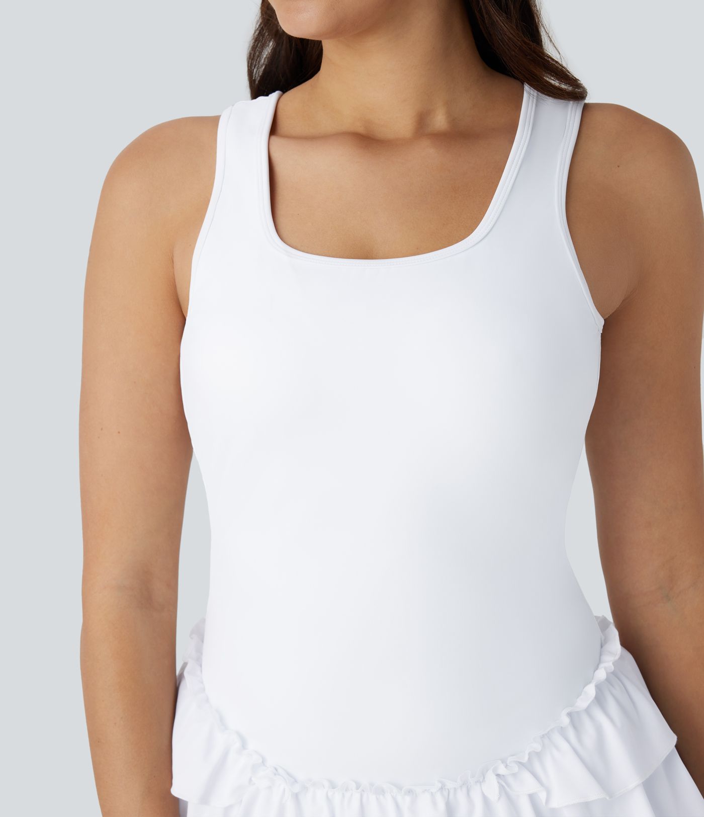 Breezeful™ Square Neck Layered Ruffle 2 Piece Pocket Micro Mini Quick Dry Dance Active Dress