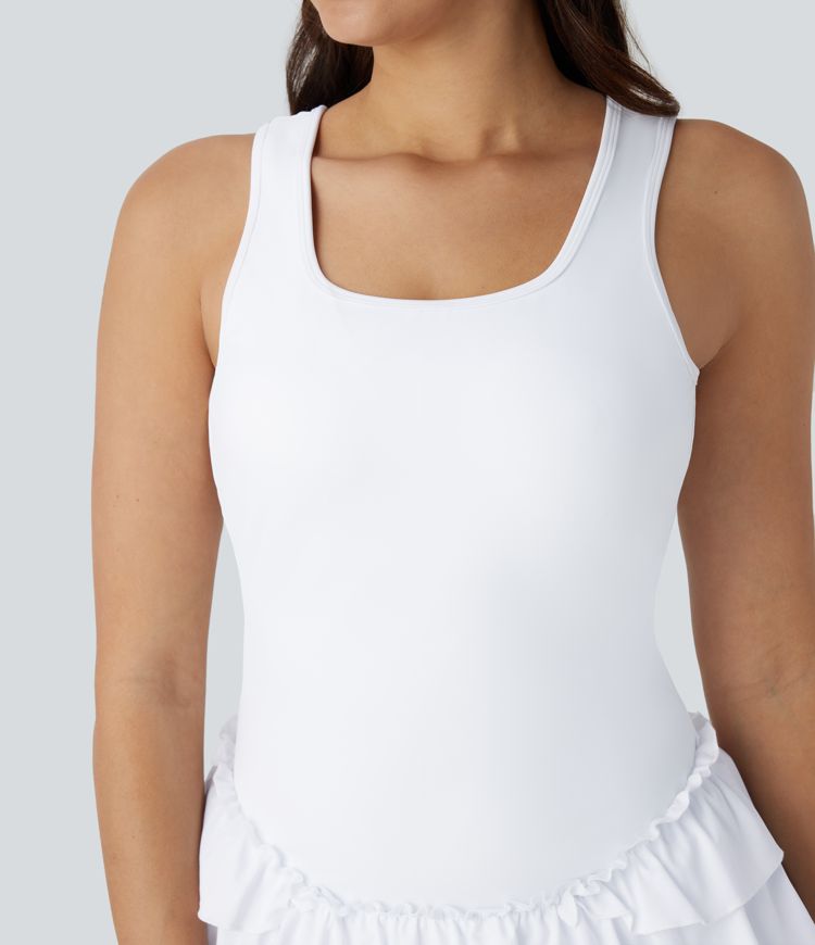 Breezeful™ Square Neck Layered Ruffle 2 Piece Pocket Micro Mini Quick Dry Dance Active Dress