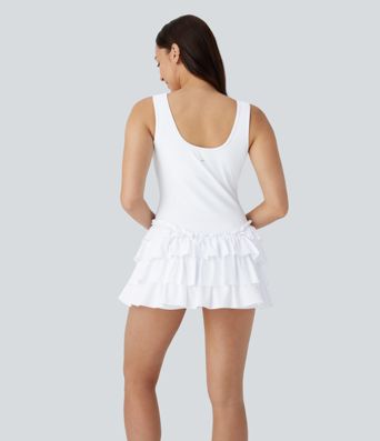 Breezeful™ Square Neck Layered Ruffle 2 Piece Pocket Micro Mini Quick Dry Dance Active Dress