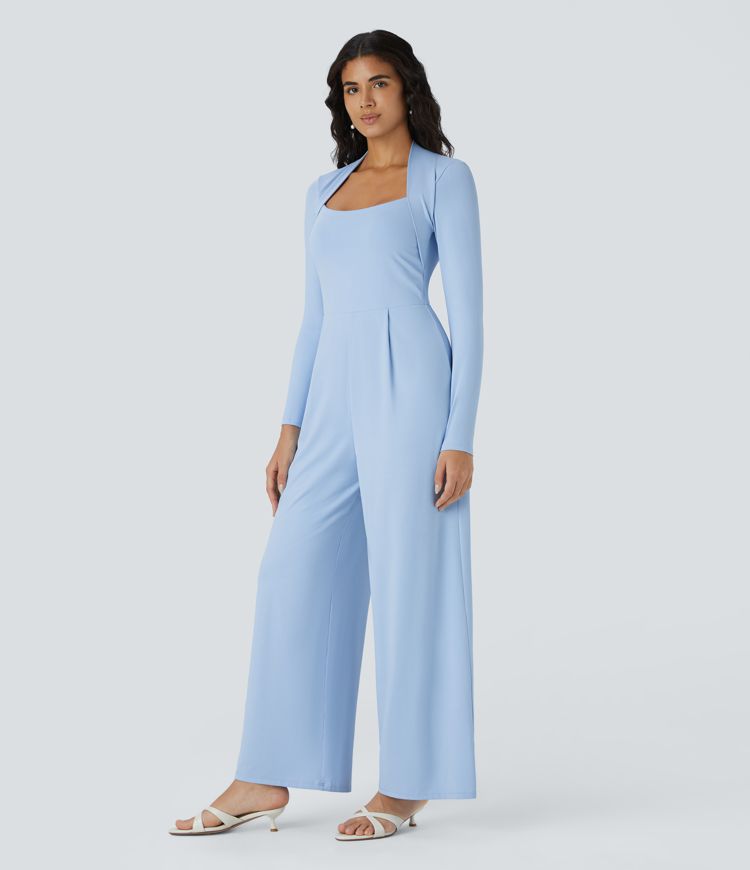 Long Sleeve Wide Leg Bridesmaid and Wedding Guest Jumpsuit