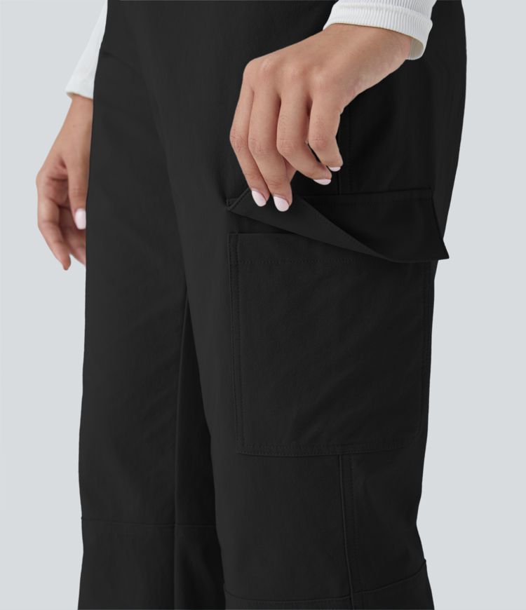 Pantalon Tailleur Cargo Taille Moyenne avec Ceinture Élastique et Multiples Poches
