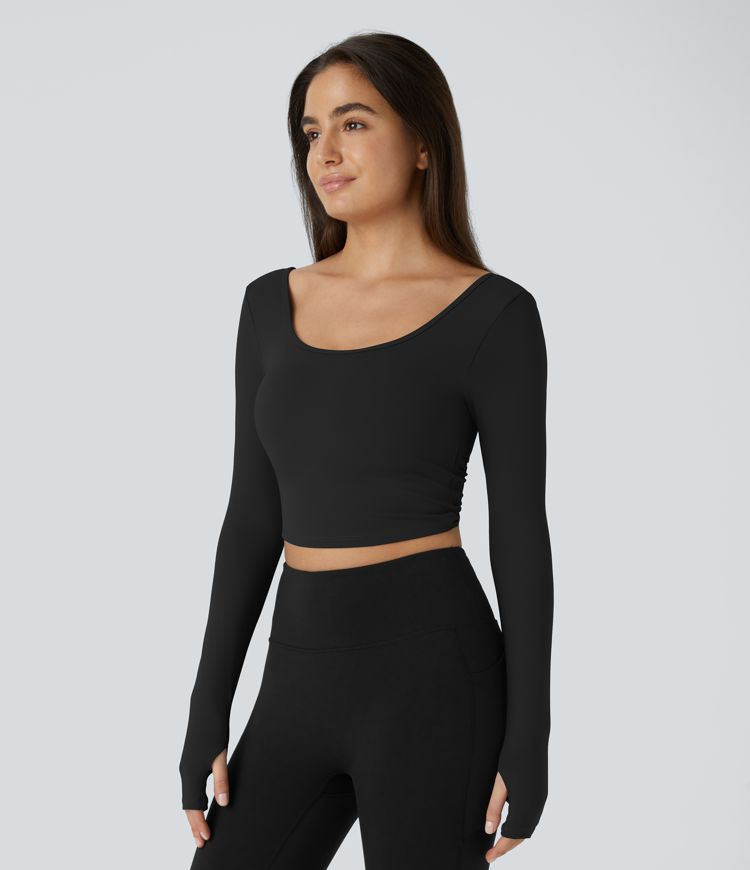 Top deportivo yoga cuello U sin espalda cruzado abertura pulgar