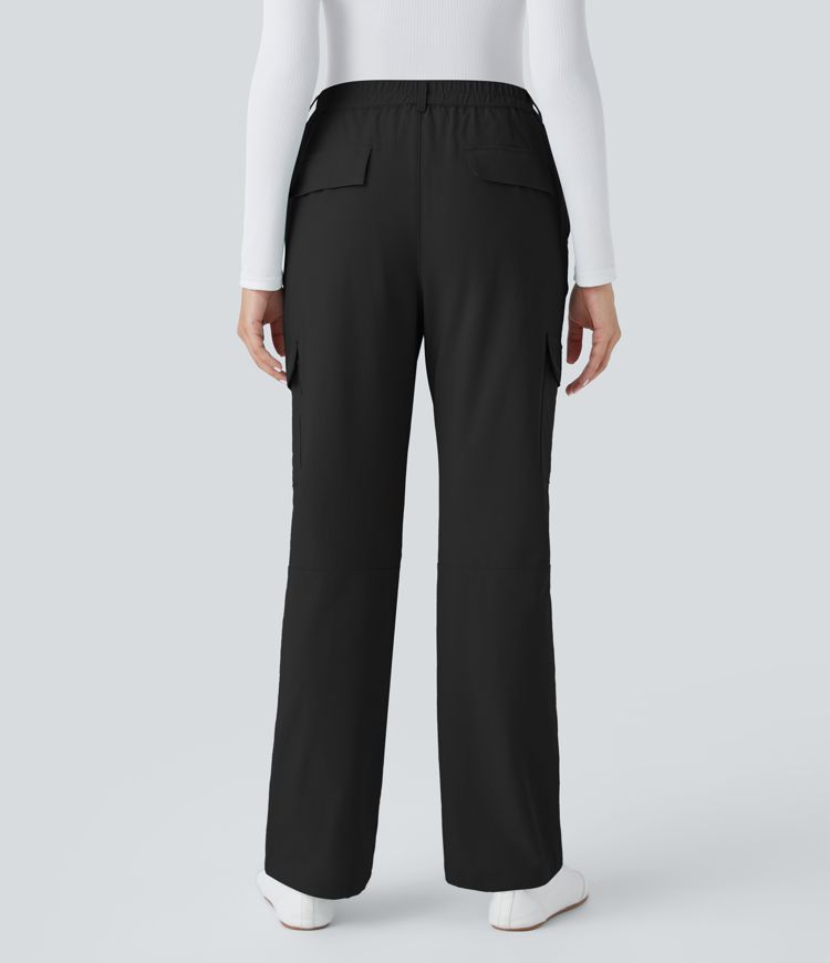 Pantalon Tailleur Cargo Taille Moyenne avec Ceinture Élastique et Multiples Poches