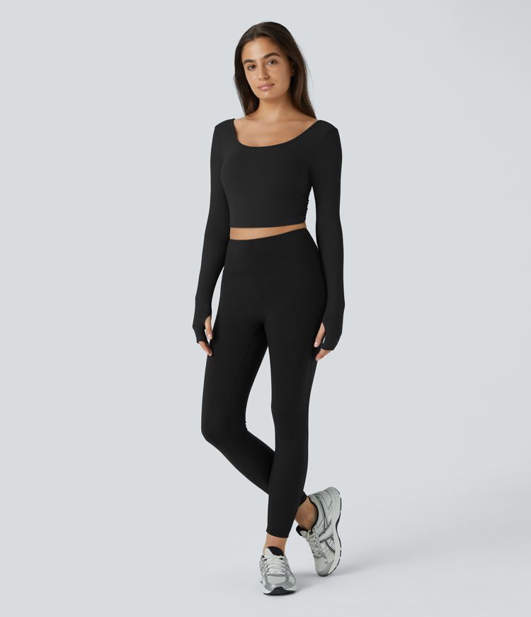 Top deportivo yoga cuello U sin espalda cruzado abertura pulgar