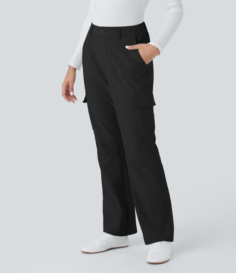Pantalon Tailleur Cargo Taille Moyenne avec Ceinture Élastique et Multiples Poches