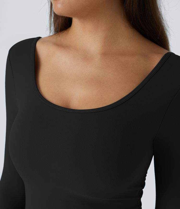 Top deportivo yoga cuello U sin espalda cruzado abertura pulgar