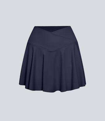 SoftlyZero™ Airy Comfy High Waisted Crossover 2-in-1 Pocket Flare Cool Touch Tennis Skirt-UPF50+