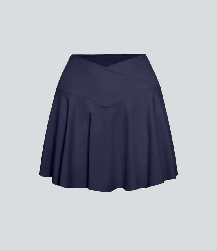 SoftlyZero™ Airy Comfy High Waisted Crossover 2-in-1 Pocket Flare Cool Touch Tennis Skirt-UPF50+