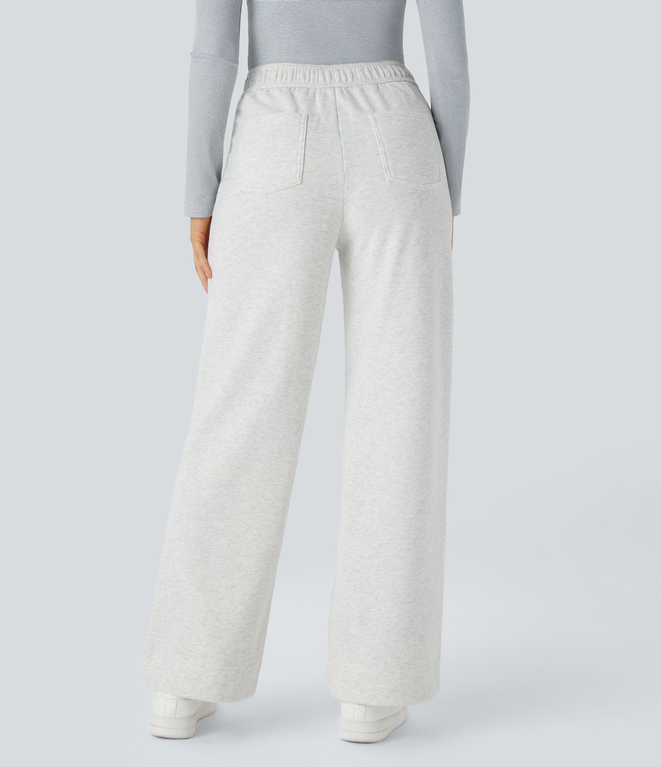 High-waist button multi-pocket straight fleece casual cotton pants