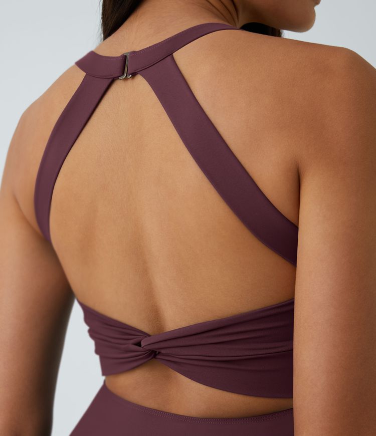 Backless Twisted Flare Low Support Dance Active Dress-Longer Length-Easy Peezy Edition A-C Cups