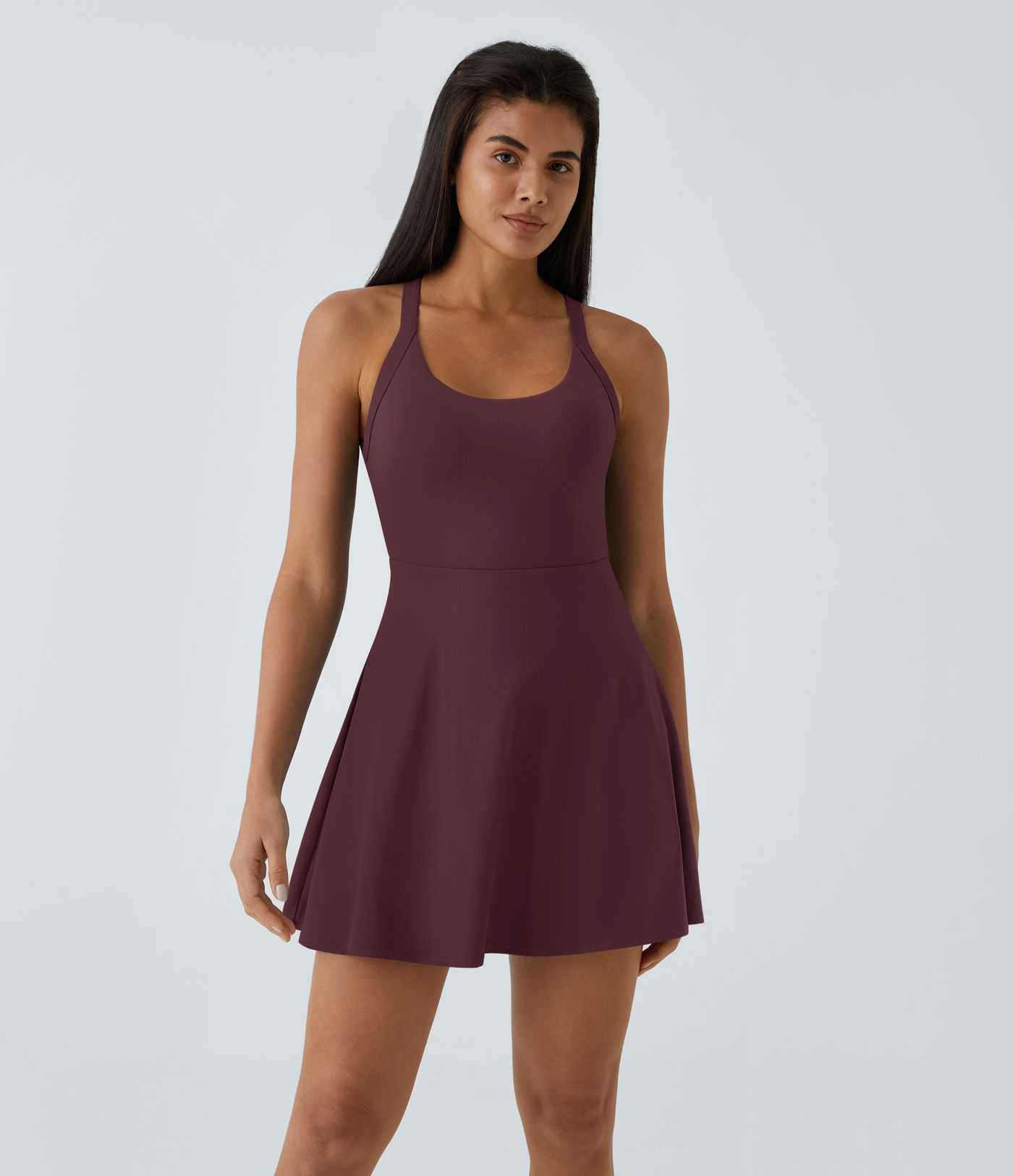 Backless Twisted Flare Low Support Dance Active Dress-Longer Length-Easy Peezy Edition A-C Cups