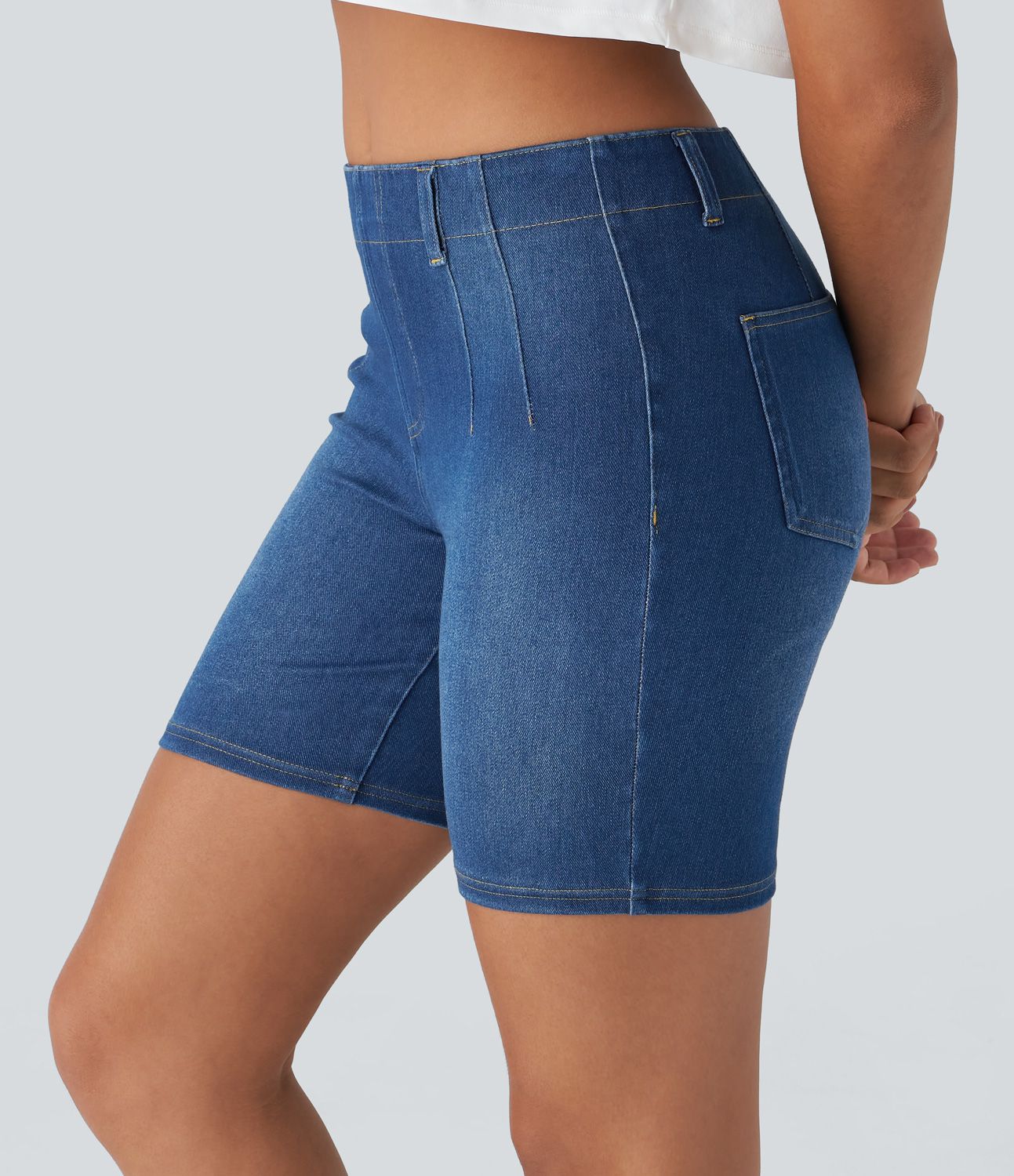 Halara Flex™ Mid Rise Pockets Skinny Cool Touch Washed Denim Casual Shorts