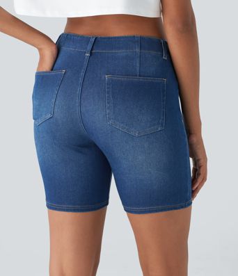 Halara Flex™ Mid Rise Pockets Skinny Cool Touch Washed Denim Casual Shorts