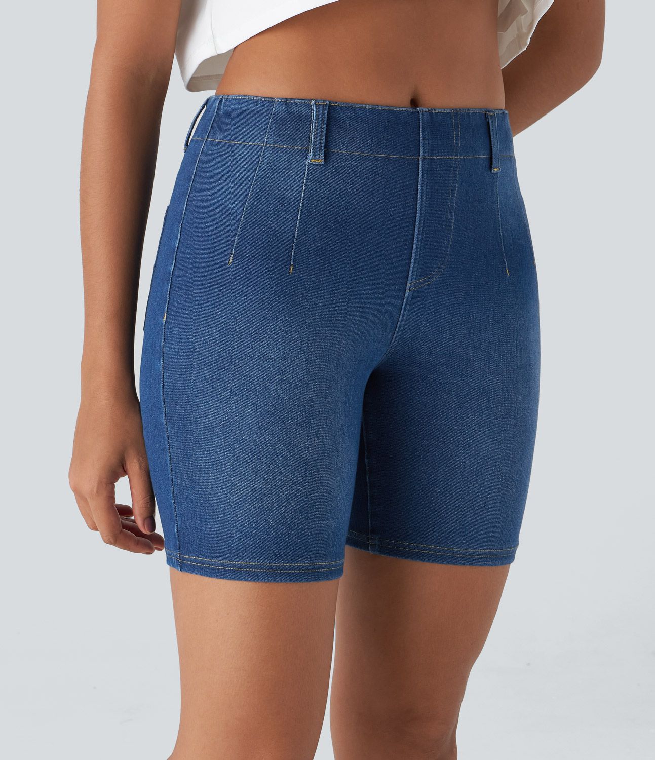 Halara Flex™ Mid Rise Pockets Skinny Cool Touch Washed Denim Casual Shorts