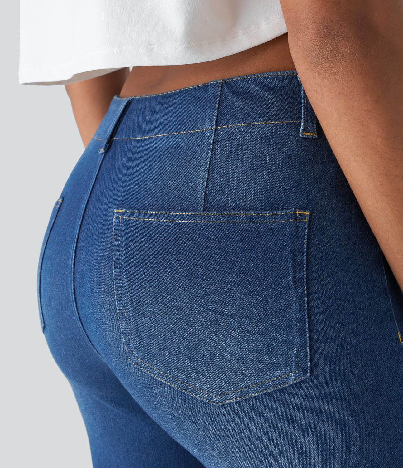 Halara Flex™ Mid Rise Pockets Skinny Cool Touch Washed Denim Casual Shorts