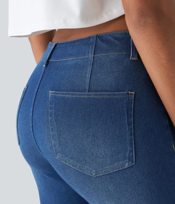 Halara Flex™ Mid Rise Pockets Skinny Cool Touch Washed Denim Casual Shorts