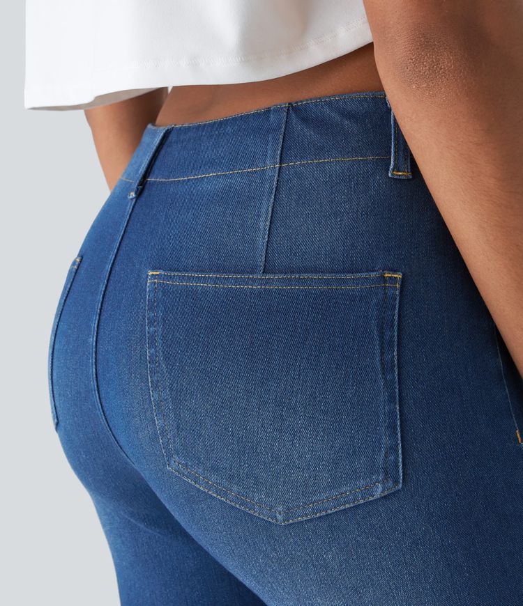 Halara Flex™ Mid Rise Pockets Skinny Cool Touch Washed Denim Casual Shorts
