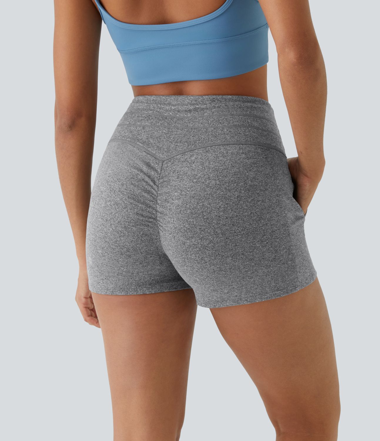 High Waist Drawstring Side Pocket Ruched Decor Yoga Shorts