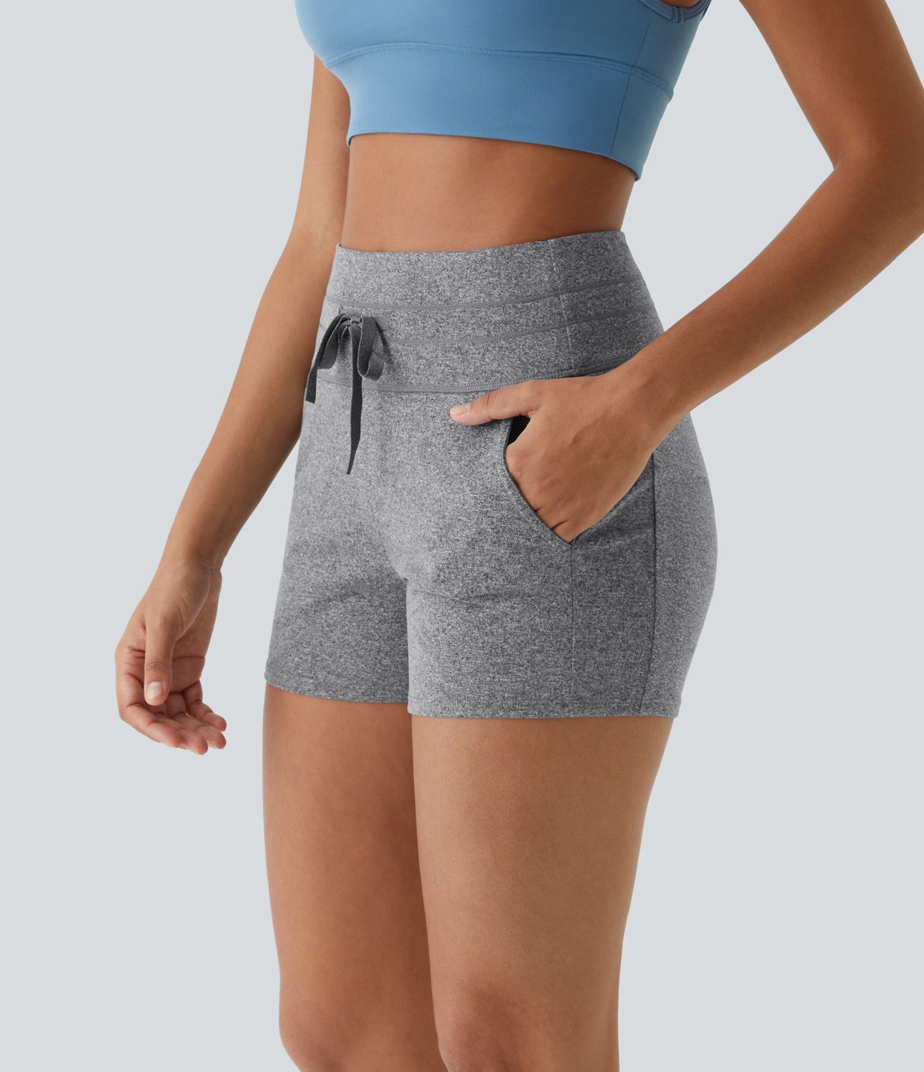 High Waist Drawstring Side Pocket Ruched Decor Yoga Shorts