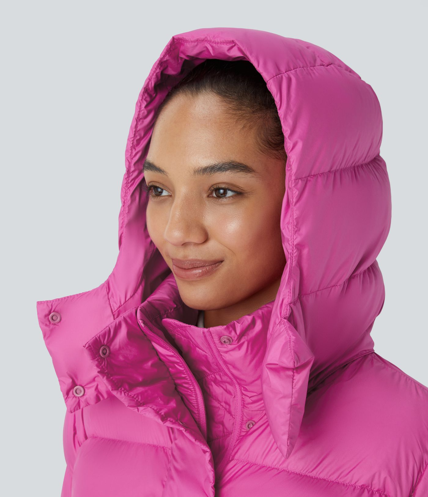 Water Repellent Removable Hood Button Long Sleeve Invisible Pocket Adjustable Drawcord Casual Puffer Down Jacket