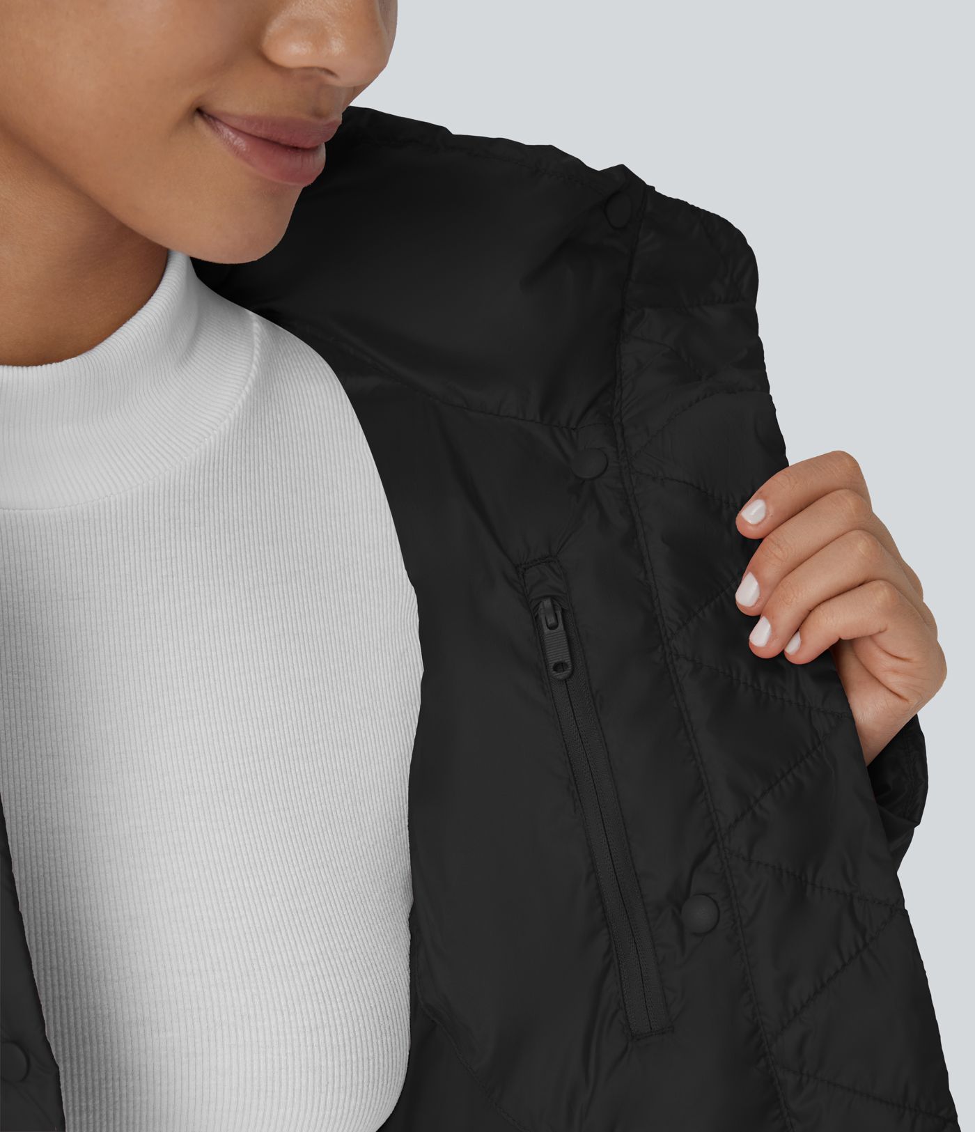  Lässige, wasserabweisende Puffer-Daunenjacke mit abnehmbarer Kapuze, Knöpfen, langen Ärmeln, unsichtbaren Taschen und Kordelzug