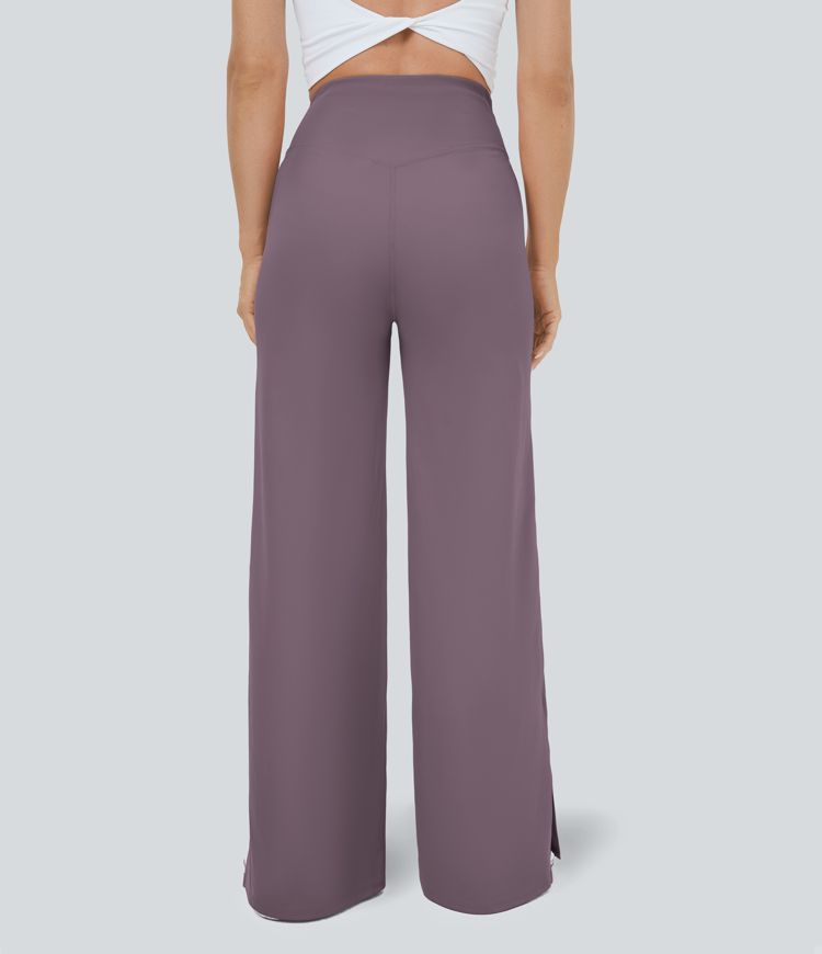 Crossover Pocket Hem Wide Leg Yoga Pants-Smile