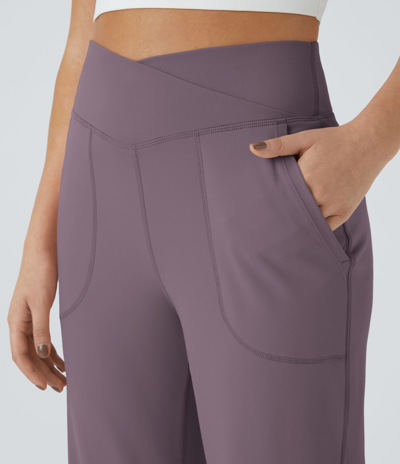 Pantalon de Yoga à Jambes Larges avec Ourlet Croisé Poche-Sourire