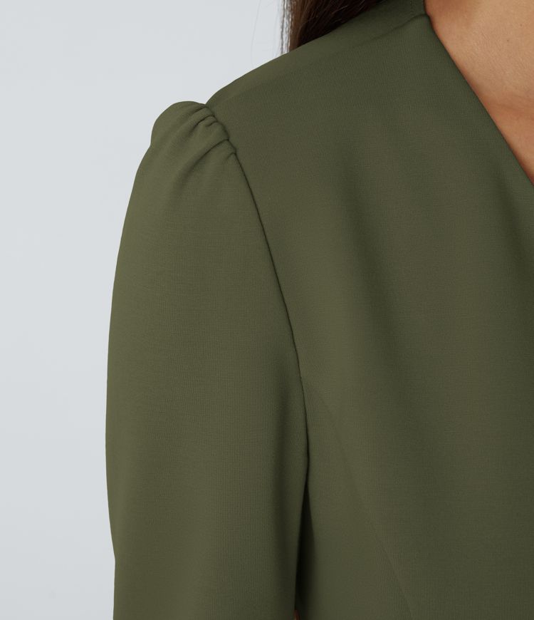 Round Neck Long Sleeve Decorative Button Slim Work Blazer