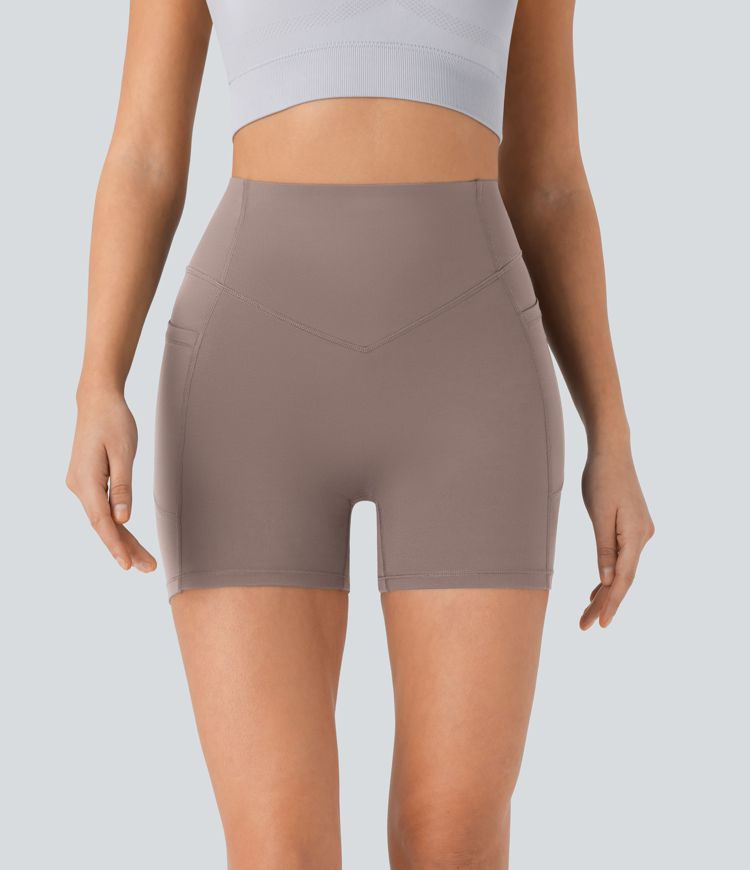 Halara UltraSculpt™ SoCinched pantalones cortos de ciclismo de cintura alta con levantamiento de glúteos, control de abdomen, bolsillos laterales y moldeadores para entrenamiento 5''