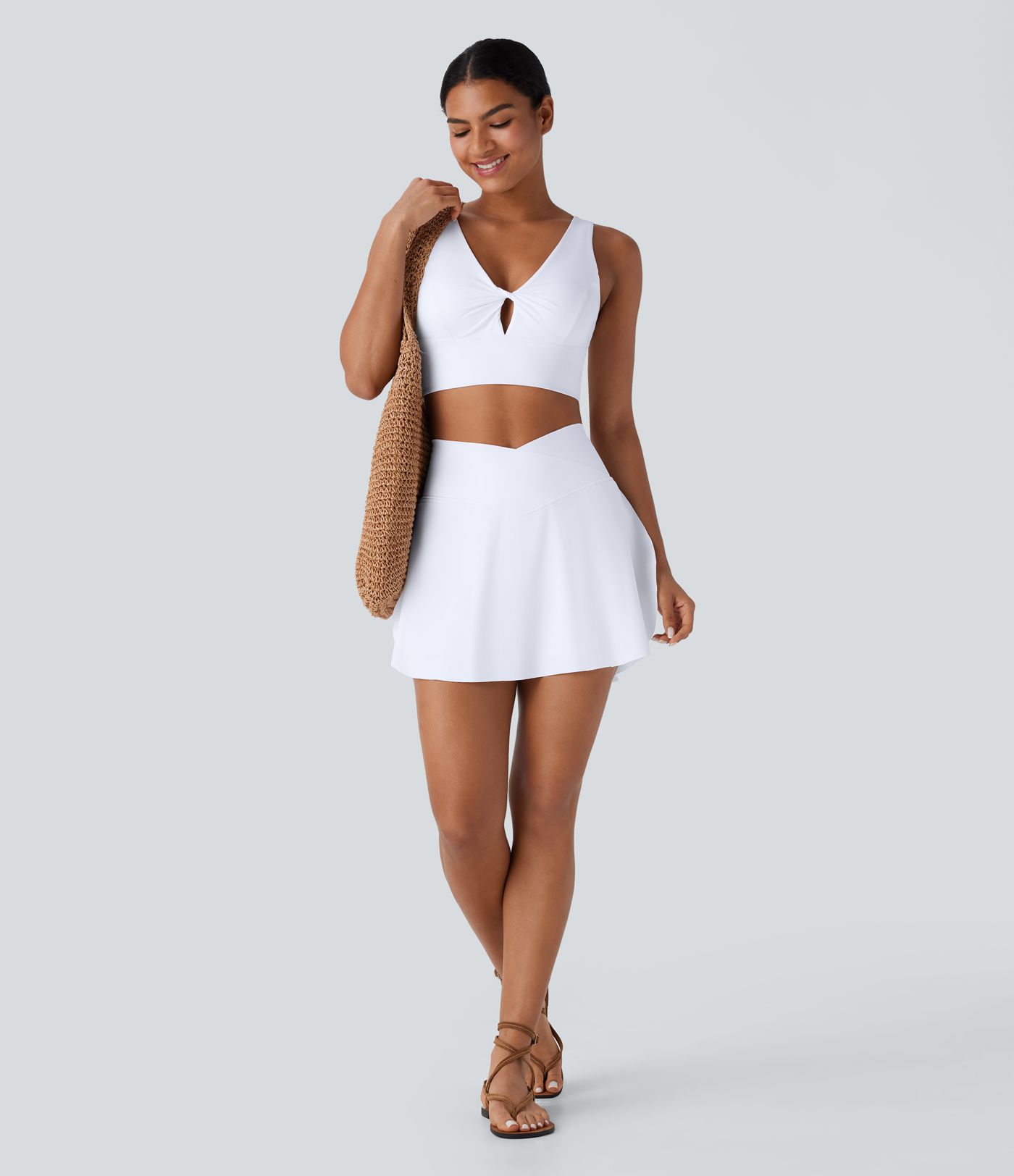 Mini Falda resort tiro alto cruzada 2 en 1 bolsillo lateral tacto fresco secado rápido