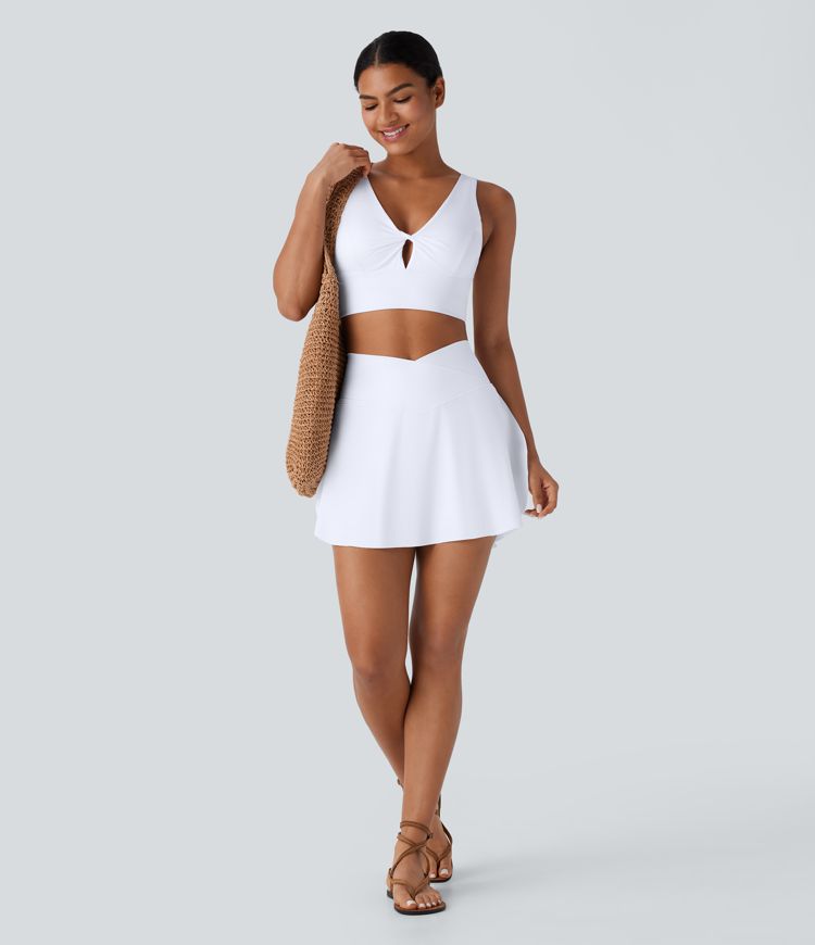 Mini Falda resort tiro alto cruzada 2 en 1 bolsillo lateral tacto fresco secado rápido