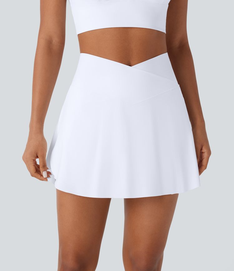 High Waisted Crossover 2-in-1 Side Pocket Quick Dry Mini Resort Skirt