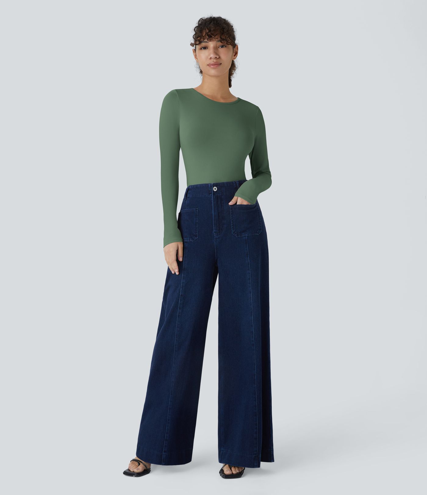 Round Neck Long Sleeve Casual Bodysuit