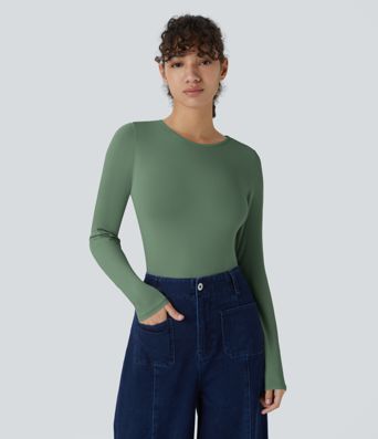 Round Neck Long Sleeve Casual Bodysuit