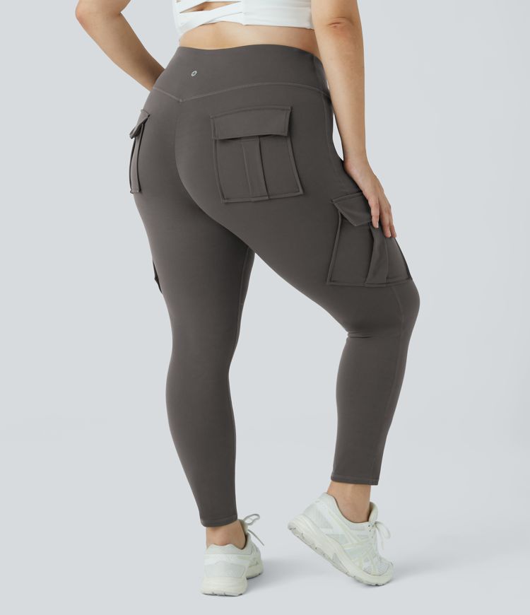 High Waisted Cargo Pocket Skinny Yoga Plus Size 7/8 Leggings