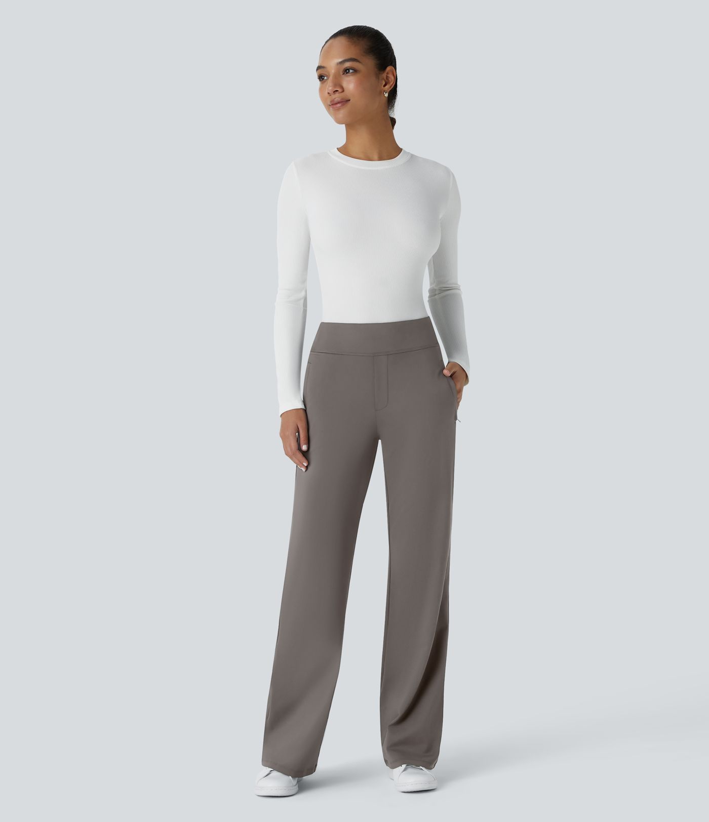 Pantalon tailleur évasé taille mi-haute Halara Flex™ DayStretch avec zip latéral et poches