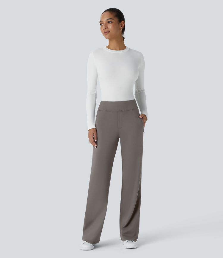 Pantalon tailleur évasé taille mi-haute Halara Flex™ DayStretch avec zip latéral et poches