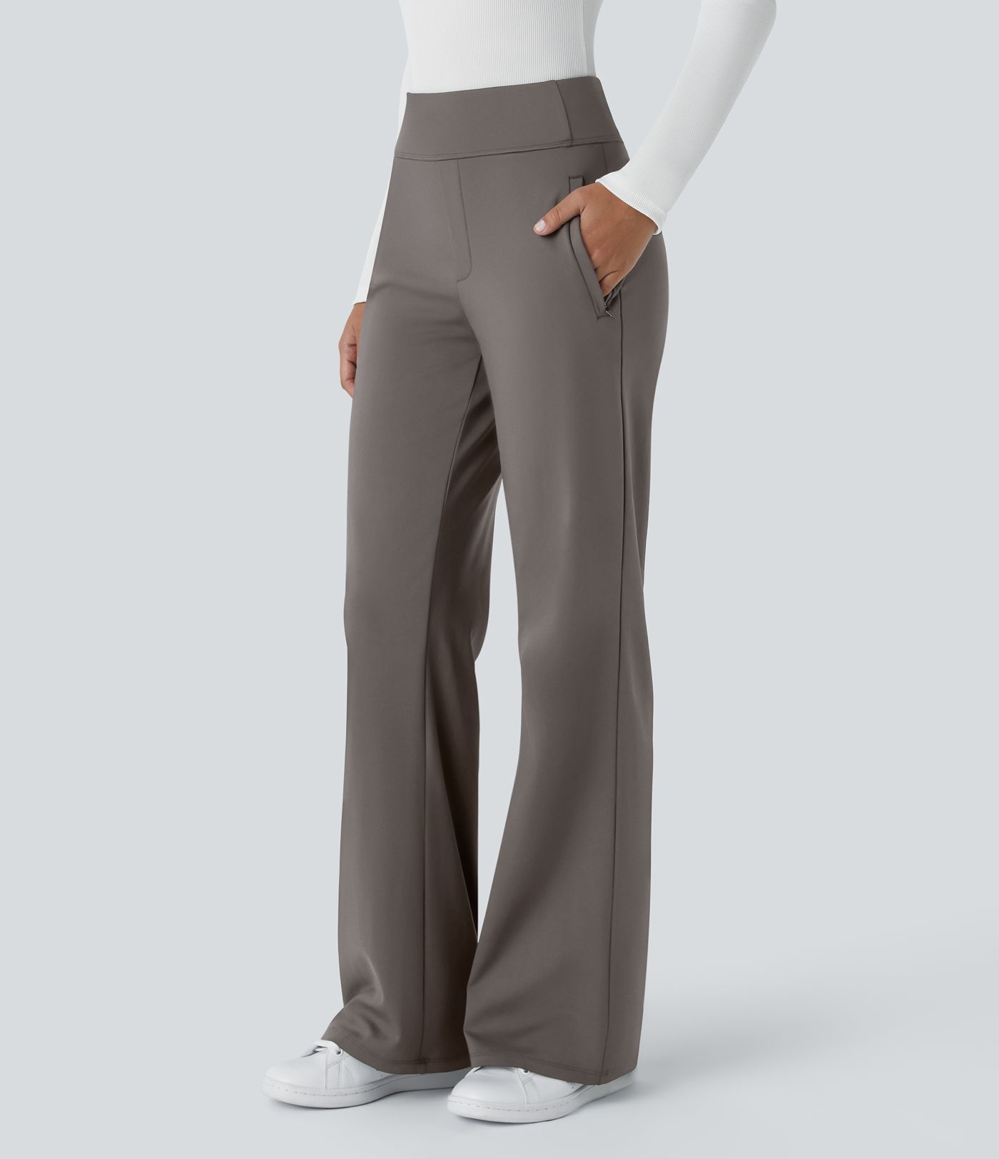 Pantalon tailleur évasé taille mi-haute Halara Flex™ DayStretch avec zip latéral et poches