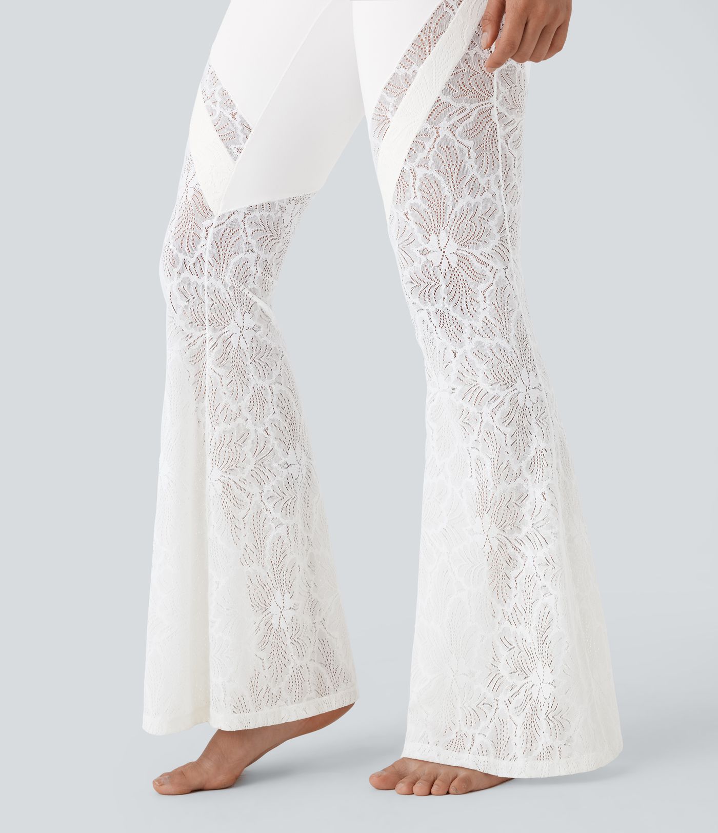 SoftlyZero™ High Waisted Crossover Pocket Contrast Lace Women Flare Yoga Leggings