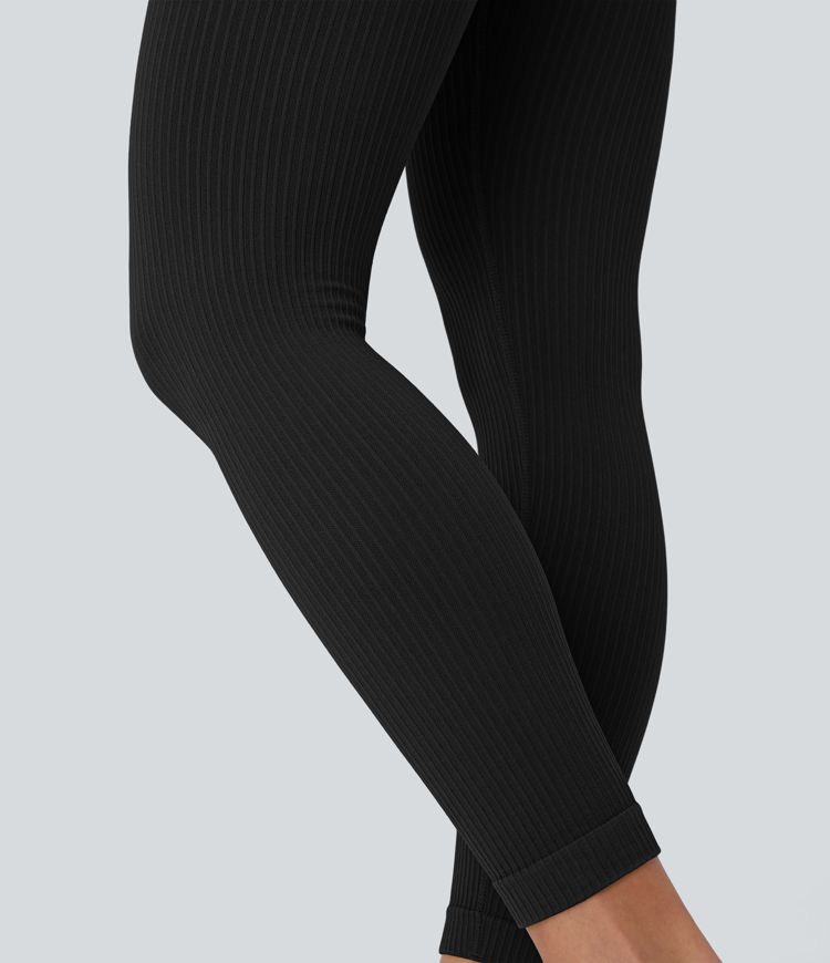 Soft Seamless Flow Ribbed High Waisted Tummy Control Yoga 7/8 Leggings
