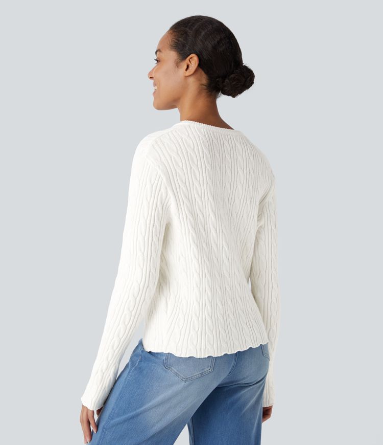 Round Neck Front Long Sleeve Casual Sweater
