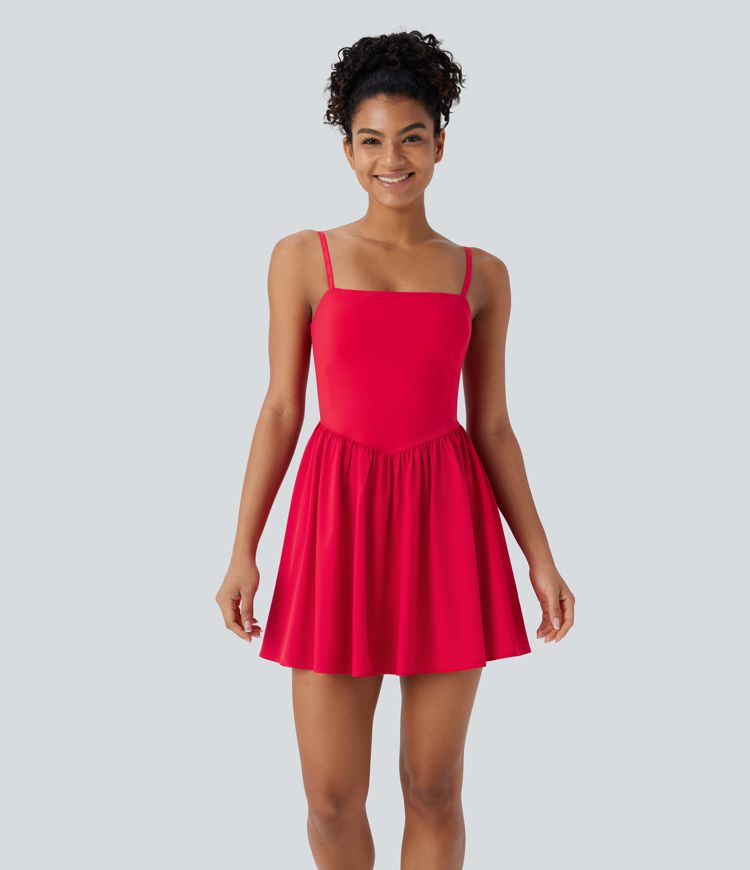 Pompeian Red Breezeful™ 2-in-1 Quick Dry Mini Yoga Active Dress with Pockets-Easy Peezy Edition / 1