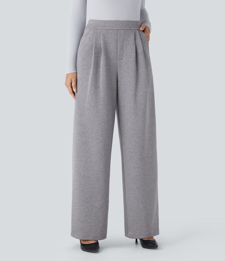 High Waisted Pocket Wide Leg Work Pants