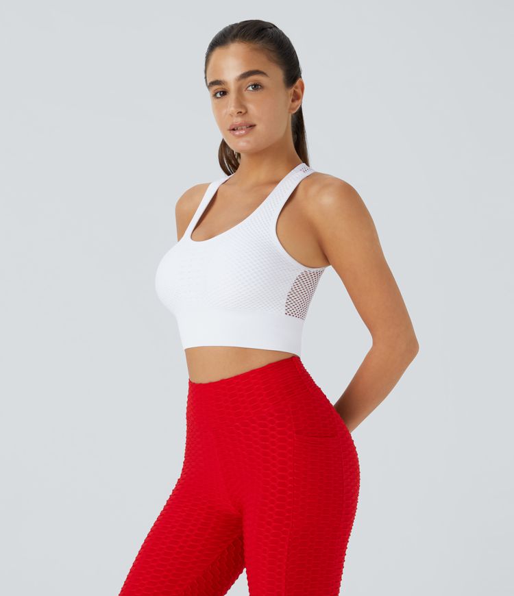 Sujetador deportivo de yoga cut out sin costuras tipo patchwork