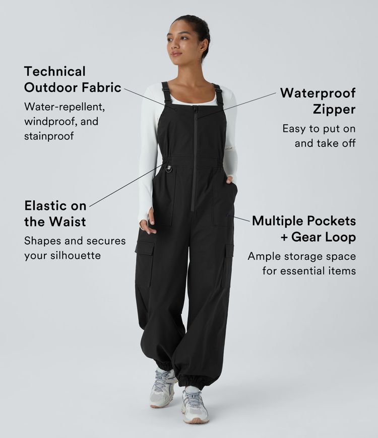 Water Repellent Wear-Resistant Adjustable Strap Crisscross Zipper Multiple Pockets Camping Overalls