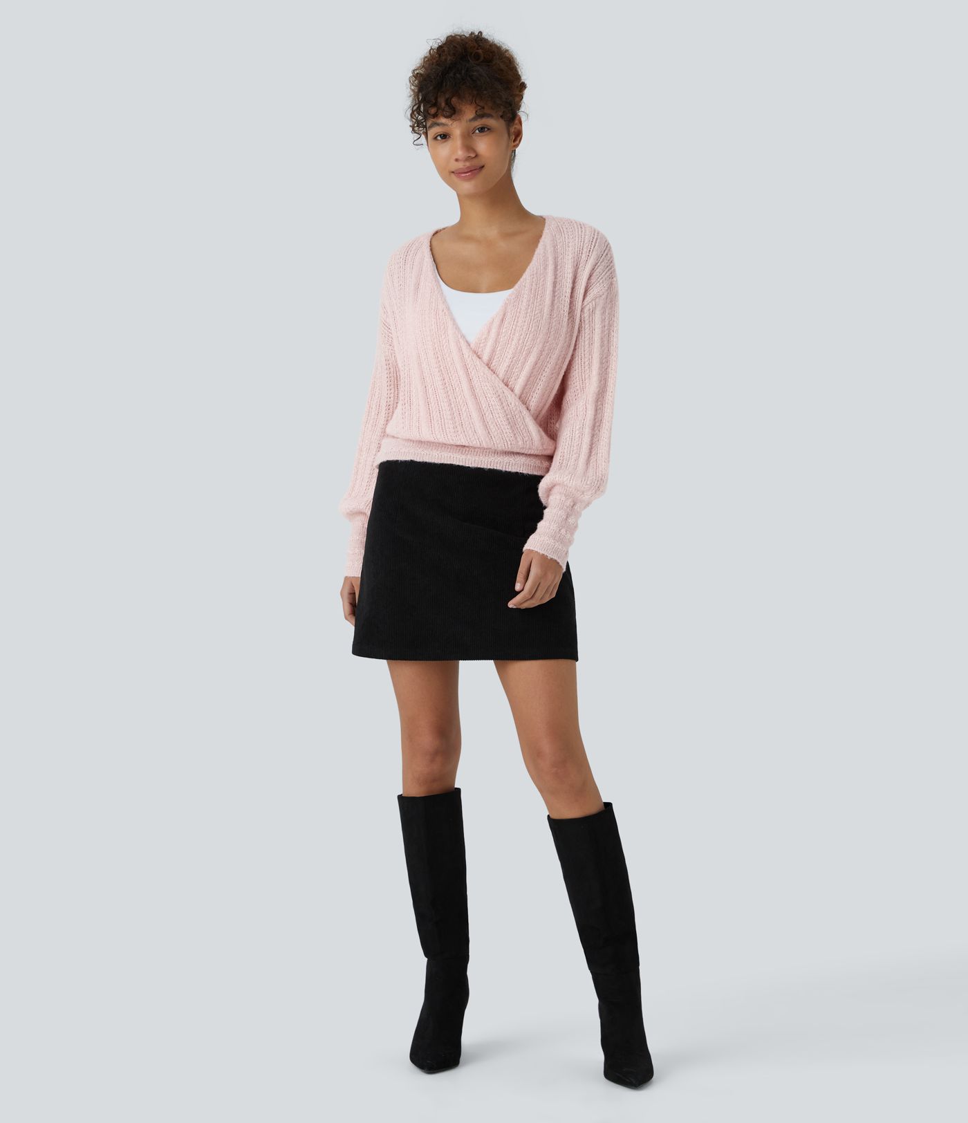 Pull de travail à col en V et manches longues - Porté devant et dos