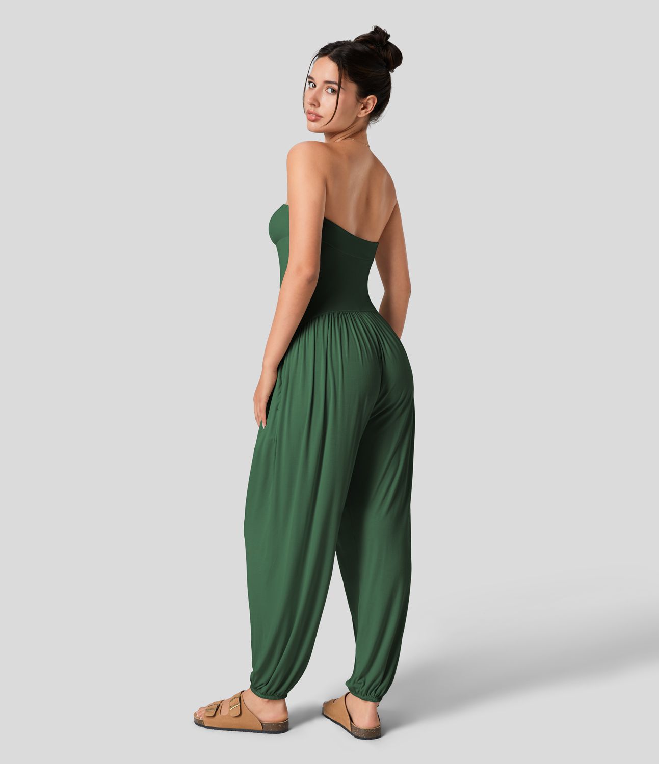Ribbed Tube Backless Side Pocket Casual Jumpsuit