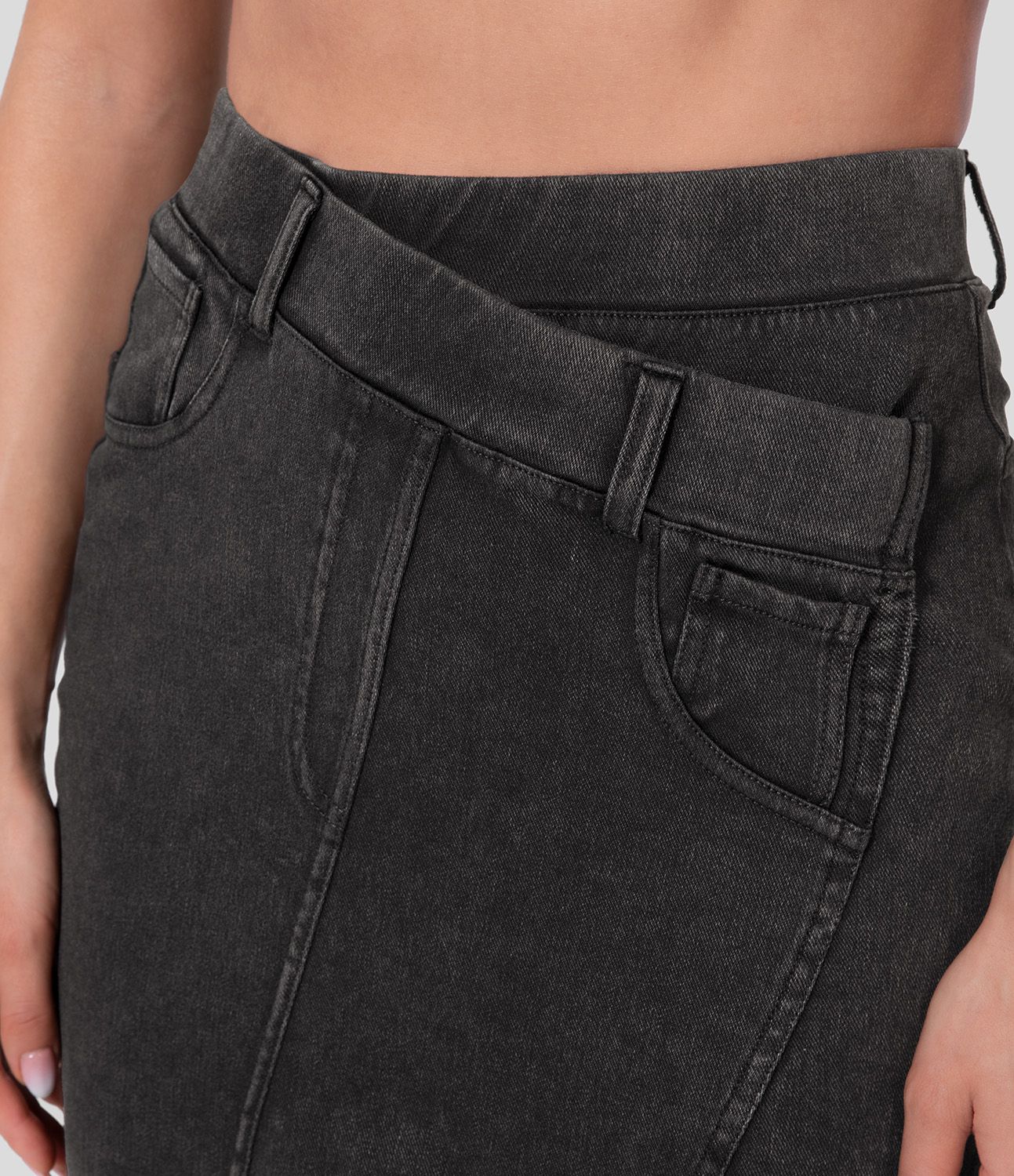 Halara Flex™ High Waisted Split Hem Stretchy Knit Denim Midi Casual Skirt