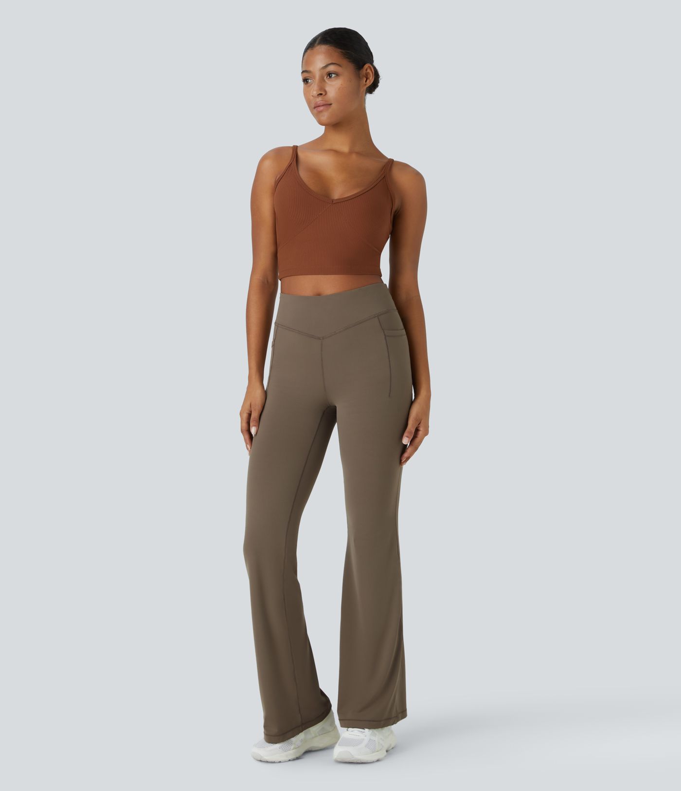 Halara UltraSculpt™ Mid Rise Tummy Control Pocket Running Full Length Flare Leggings
