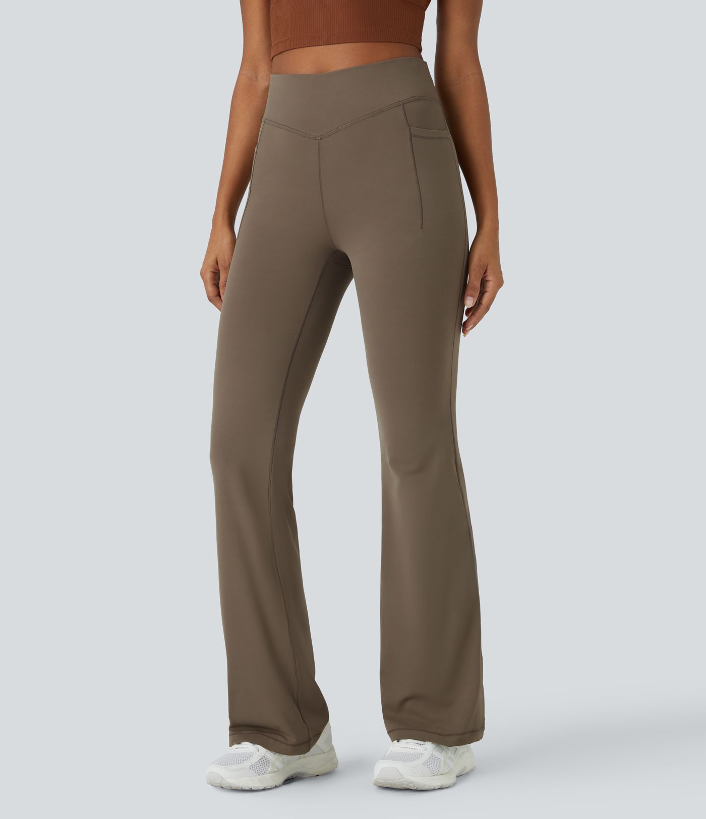 Halara UltraSculpt™ Mid Rise Tummy Control Pocket Running Full Length Flare Leggings